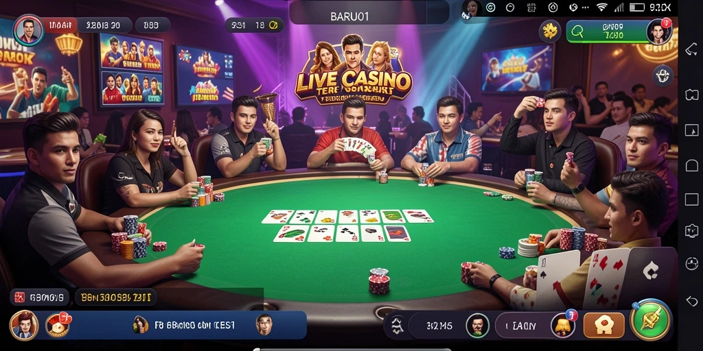 Screenshot gameplay Live Casino dari BARU01 yang menunjukkan dealer langsung.