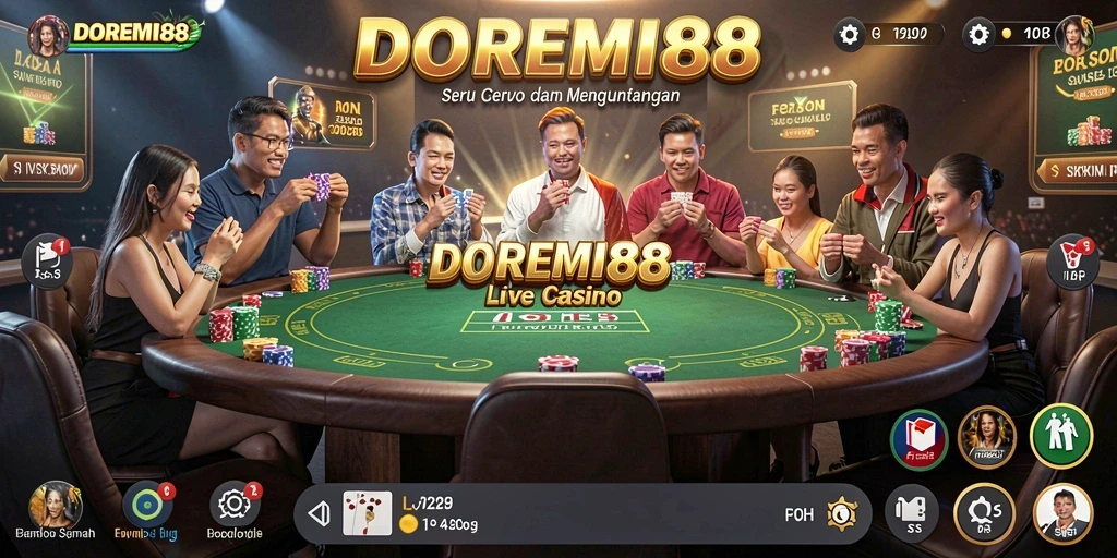 Screenshot DOREMI88 menampilkan dealer profesional dan permainan live yang menarik.