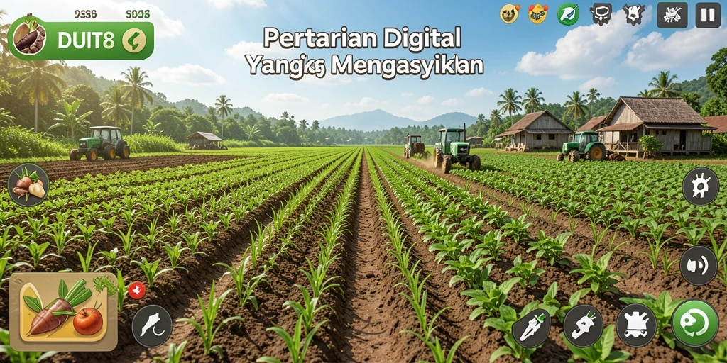 Screenshot gameplay DUIT8 menampilkan aktivitas bertani yang menarik.