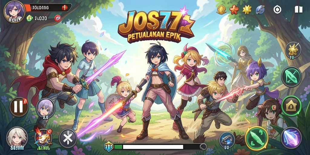 Tampilan gameplay yang penuh warna dan dinamis dari JOS77.