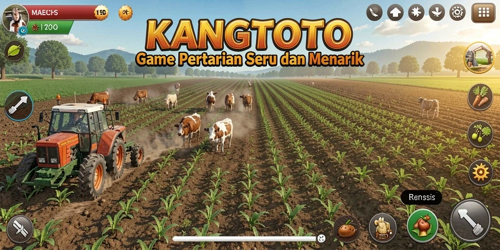 Tampilan gameplay KANGTOTO yang menakjubkan saat bertani.