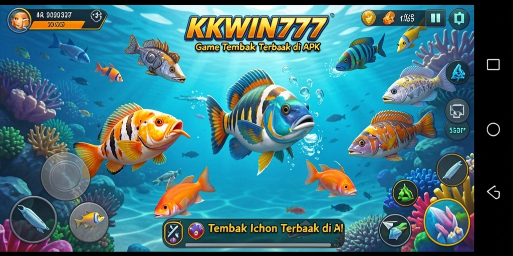 Screenshot KKWIN777 menampilkan gameplay menembak ikan yang seru dan interaktif.