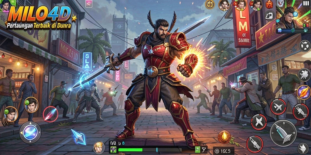 Screenshot menunjukkan karakter bertarung dengan grafis yang mendetail.