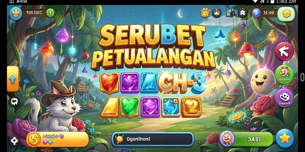 Screenshot SERUBET menunjukkan gameplay seru di level Match-3.