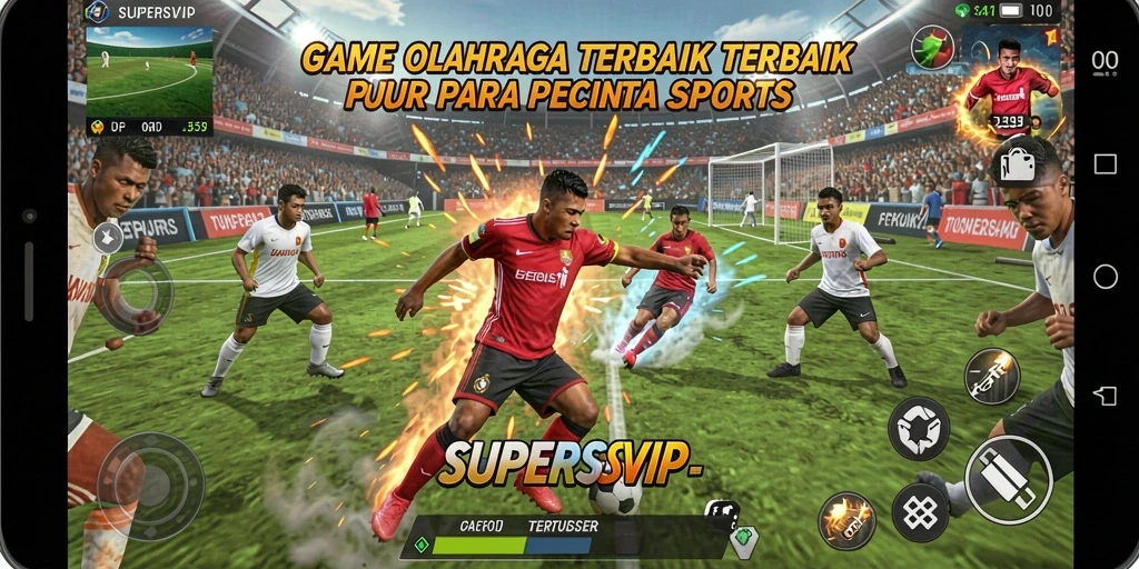 Tangkapan layar gameplay <strong>SUPERSVIP</strong> menunjukkan aksi seru di lapangan olahraga.