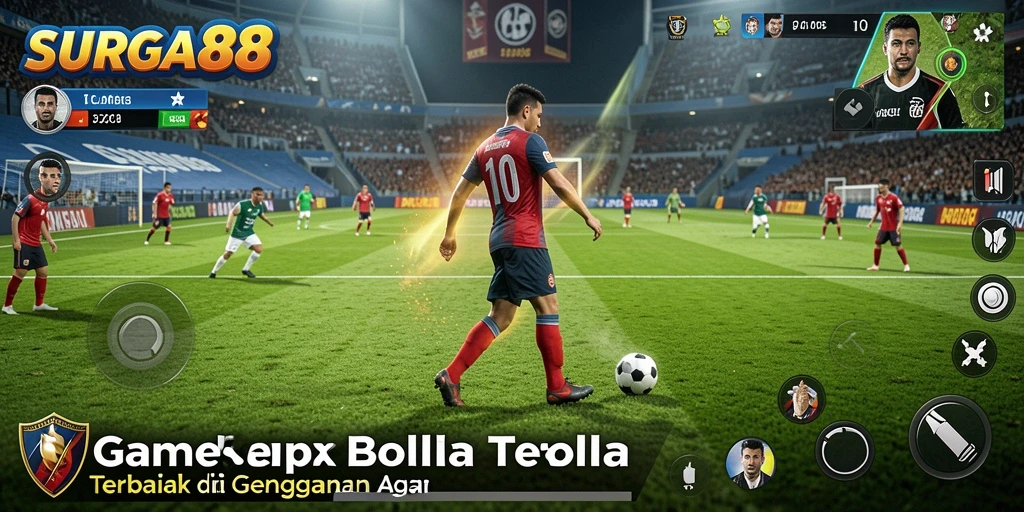 Tampilan gameplay menarik dengan aksi sepak bola intens.